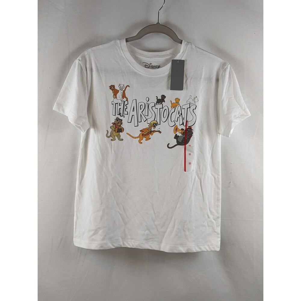 Disney Aristocats Short Sleeve Graphic TShirt XS White Casual Pullover Crew Tee